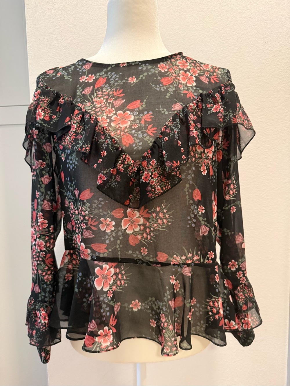 Zara Woman Floral Sheer Ruffle Peplum Blouse M